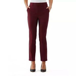 Rafaella Women's Stretch Ankle Pants Pull-On Elastic Waist Dress Pants maroon